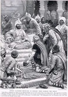 Harun al-Rashid receiving an embassy from Charles the Great, illustration from Hutchinson' Harun al-Rashid receiving an embassy from Charles the Great, illustration from Hutchinson'