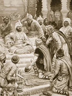 Harun al-Rashid receiving an embassy from Charles the Great, illustration from Hutchinson' Harun al-Rashid receiving an embassy from Charles the Great, illustration from Hutchinson'