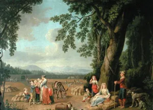 Donkeys Gallery: Harvest scene, with Ferdinand I (1503-64), his wife Anne of Bohemia and Hungary, and their children