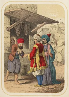 Hassan the rope maker in a scene from One Thousand and One Nights (colour litho) Hassan the rope maker in a scene from One Thousand and One Nights (colour litho)