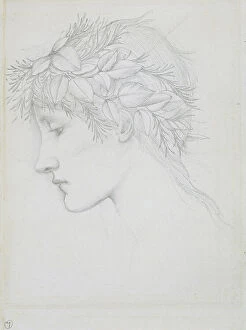 Pre Raphaelite Brotherhood Collection: Head crowned with leaves, c.1897 (pencil on paper)