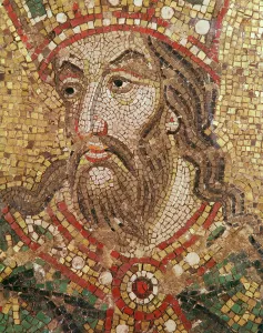 <b class=qtipBold><figcaption>Head of a King (mosaic) (detail)</figcaption></b><br>XIR264102 Head of a King (mosaic) (detail) by Veneto-Byzantine School, (13th century); Basilica di San Marco, Venice, Italy; Italian, out of copyright.<br><em>© Basilica di San Marco, Venice, Italy / Bridgeman Images</em> Head of a King (mosaic) (detail)