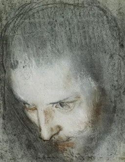 Images Dated 11th January 2012: Head of Saint Francis Looking Upwards to the Left, (black