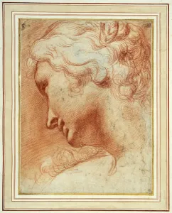 Head of a young woman looking down over her right shoulder (red chalk on paper) Head of a young woman looking down over her right shoulder (red chalk on paper)