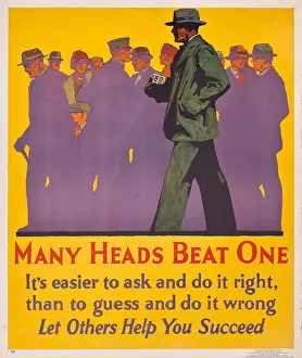 Many Heads Beat One; a 1929 work incentive poster, 1929 (colour lithograph) Many Heads Beat One; a 1929 work incentive poster, 1929 (colour lithograph)