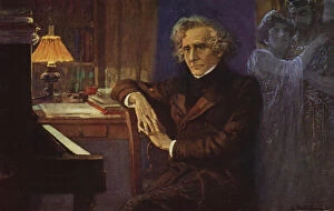 Hector Berlioz composing Les Troyens (colour litho)