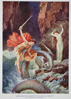 Down from the height of the air fell Perseus (colour litho) Down from the height of the air fell Perseus (colour litho)