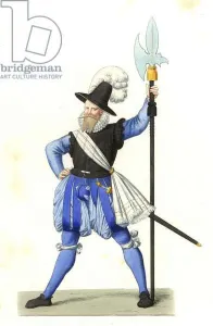 Heinrich Schmid, Swiss hallebardier, 16th century - Lithography based on an illustration by Edmond Heinrich Schmid, Swiss hallebardier, 16th century - Lithography based on an illustration by Edmond