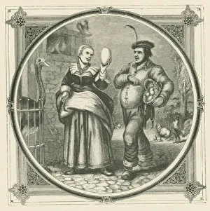 A hen lays every day, but an ostrich only once a year (engraving) A hen lays every day, but an ostrich only once a year (engraving)