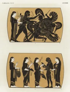 Hercules fighting Geryon and Perseus receiving gifts to defeat Medusa (colour litho) Hercules fighting Geryon and Perseus receiving gifts to defeat Medusa (colour litho)