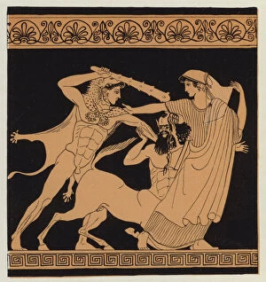 Hercules slaying the Centaur Nessus (colour litho)