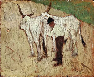Herdsman and cattle, by Giovanni Fattori (1825-1908), oil on panel, 10.5x13 cm Herdsman and cattle, by Giovanni Fattori (1825-1908), oil on panel, 10.5x13 cm