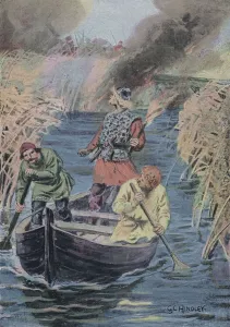 Hereward the Wake setting fire to the rushes (colour litho) Hereward the Wake setting fire to the rushes (colour litho)