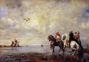 The heron hunt Arab horsemen hunting heron. Painting by Eugene Fromentin (1820-1876 The heron hunt Arab horsemen hunting heron. Painting by Eugene Fromentin (1820-1876