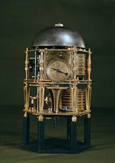 Front of a hexagonal table clock movement by Nicolas Lemaindre, 1619 (gilt-metal)