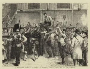 A Highland Soldier's Wedding at Stirling Castle, chairing the Bridegroom (engraving) A Highland Soldier's Wedding at Stirling Castle, chairing the Bridegroom (engraving)