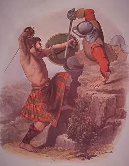 Bare Chested Gallery: Highland warrior of clan MacMillan, 19th century (engraving)