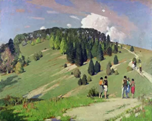 Hiker Gallery: Hikers at Goodwood Downs (oil on canvas)