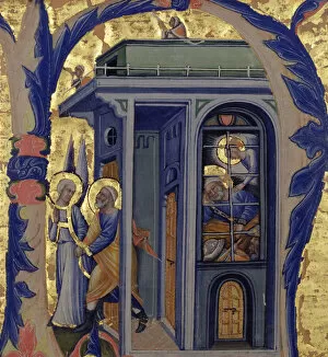 Historiated initial N depicting the Liberation of St. Peter (vellum)