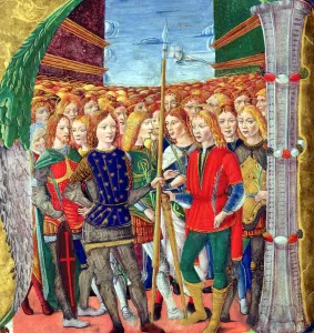 Historiated initial N depicting St. Maurice and the Theban Legion Historiated initial N depicting St. Maurice and the Theban Legion