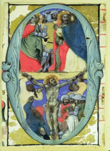 Historiated initial O depicting the Kiss of Judas and the Crucifixion, c Historiated initial O depicting the Kiss of Judas and the Crucifixion, c