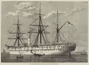 HMS Serapis equipped for the Voyage of the Prince of Wales to India (engraving)
