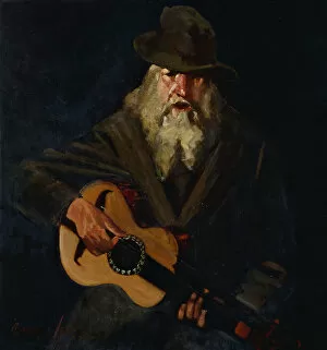 The Hobo Musician, (oil on canvas)