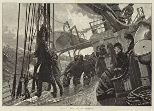 Sea Travel Gallery: Hoisting Sail in the Atlantic (engraving)
