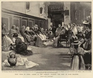 Holy Week in Rome, Ladies of the Nobility washing the Feet of Poor Pilgrims (litho) Holy Week in Rome, Ladies of the Nobility washing the Feet of Poor Pilgrims (litho)