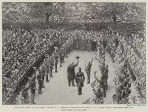 Wellington Barracks Gallery: The Home-Coming of the Guards, the Duke of Cambridge congratulating them on the Parade-Ground