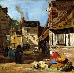 Honfleur, Saint-Catherine market place, 1867-1870 (oil on board laid down on cradled Honfleur, Saint-Catherine market place, 1867-1870 (oil on board laid down on cradled
