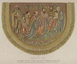 Hood of a Cope, Embroidered by hand in silks and gold, with the Adoration of the Magi