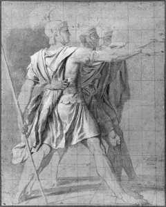 The three Horatii brothers, study for The Oath of the Horatii, 1785 (pencil The three Horatii brothers, study for The Oath of the Horatii, 1785 (pencil
