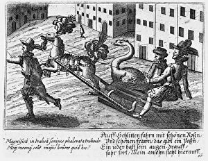Horse pulling sledge with swan, c.1650 (engraving)