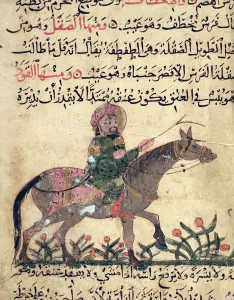 Horse and rider, illustration from the Book of Farriery by Ahmed ibn al-Husayn Horse and rider, illustration from the Book of Farriery by Ahmed ibn al-Husayn