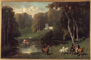 Horsemen and Amazons on the shores of a lake Painting by Alfred de Dreux (1810-1860 Horsemen and Amazons on the shores of a lake Painting by Alfred de Dreux (1810-1860