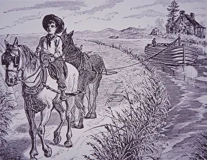 Horses pulling canal boat on towpath, Erie Canal (engraving) Horses pulling canal boat on towpath, Erie Canal (engraving)