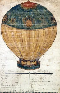 Hot air balloon of the Montgolfier brothers. Original drawing. 1782 Hot air balloon of the Montgolfier brothers. Original drawing. 1782