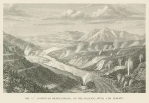 The hot springs of Orakeikorako on the Waikato River, New Zealand (engraving) The hot springs of Orakeikorako on the Waikato River, New Zealand (engraving)