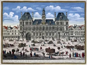 The Hotel de Ville de Paris and its square in the 16th century - engraving, 17th century The Hotel de Ville de Paris and its square in the 16th century - engraving, 17th century