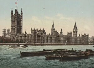 Photomechanical Gallery: Houses of Parliament from the river, London, c.1890-1900 (photochrom)