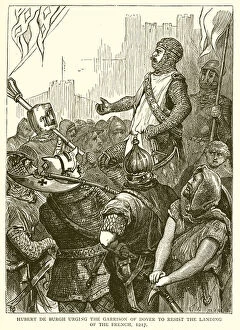 Landing Collection: Hubert de Burgh urging the Garrison of Dover to Resist the landing of the French, 1217 (engraving)