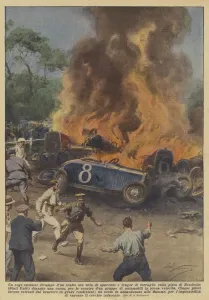 Car Motor Gallery: A huge fire suddenly flares up between screams of fright and roar of scrap metal on the track