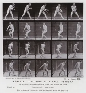 Investigation Gallery: The Human Figure in Motion: Athlete, catching at a ball, 'error'(b / w photo)