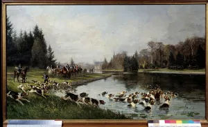 Hunt a race: ' The hallali of the deer at the pond of Sulvie Hunt a race: ' The hallali of the deer at the pond of Sulvie