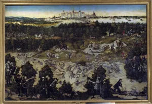 Hunting in honor of Charles V at Torgau Castle in Germany Painting by Lucas Cranach Hunting in honor of Charles V at Torgau Castle in Germany Painting by Lucas Cranach
