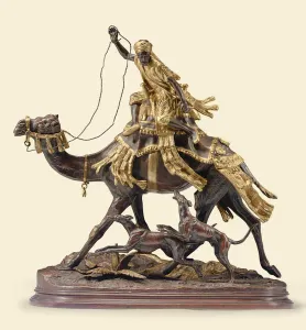 Hunting in the Sahara (bronze with brown patina and gilt) Hunting in the Sahara (bronze with brown patina and gilt)