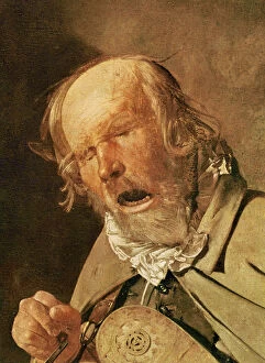 The hurdy-gurdy player, detail of the head, c.1620-25 (oil on canvas)
