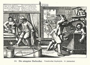 Husband discovering and punishing his wife's lover (copper engraving)