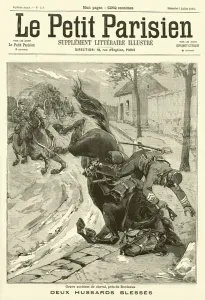 Two hussars injured in a riding accident near Bordeaux (engraving) Two hussars injured in a riding accident near Bordeaux (engraving)